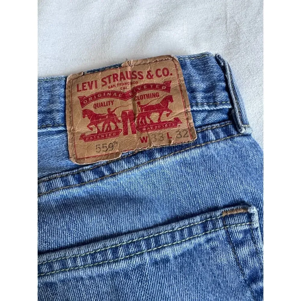 Levi's 559 Relaxed Straight Jeans Men's 33x32 Distressed Blue Denim